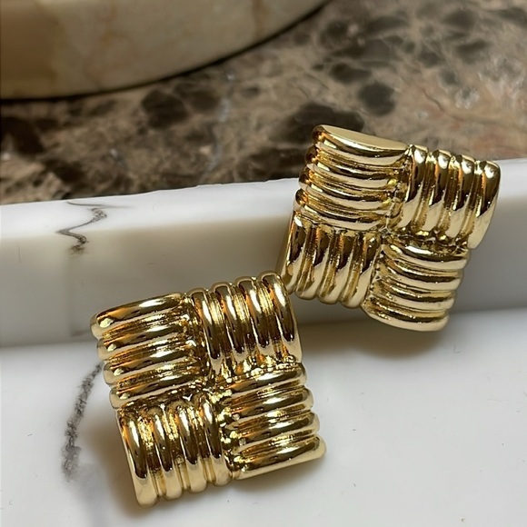 Gold Gia Square Stud Earrings - Picture 10 of 11